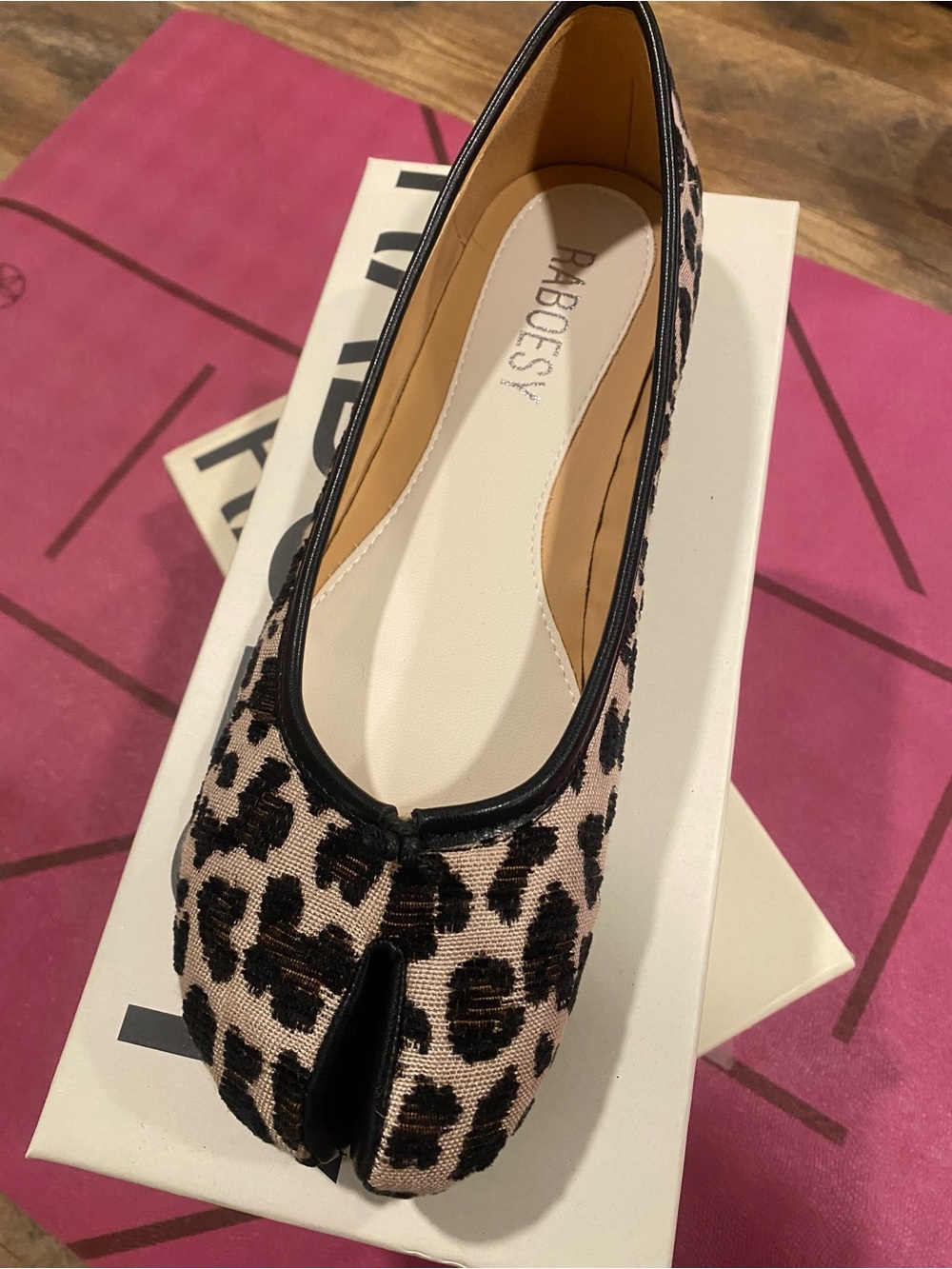 Leopard Print Tabi Ballet Flats in Beige and Black - Picture 5 of 5